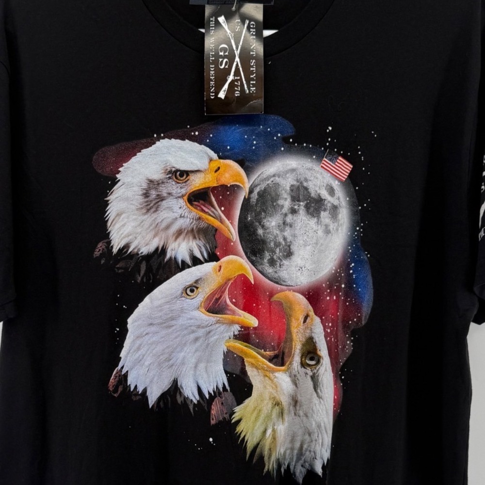 Grunt Style Mens Freesome T-Shirt Black Bald Eagle Moon Graphic Tee 2XL NWT
